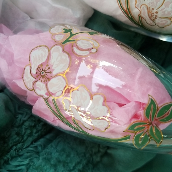 Perrier-Jouet Champagne glasses pair 2 - Painted Anenome Flower Gold pink white - Picture 9 of 10